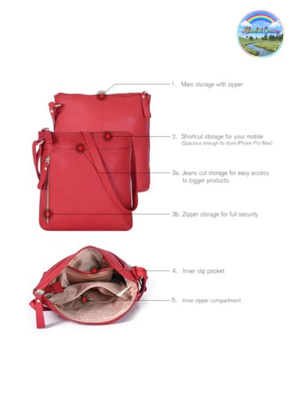 Genuine Leather Crossbody Bag for Women Medium Sling Purse Adjustable Strap,